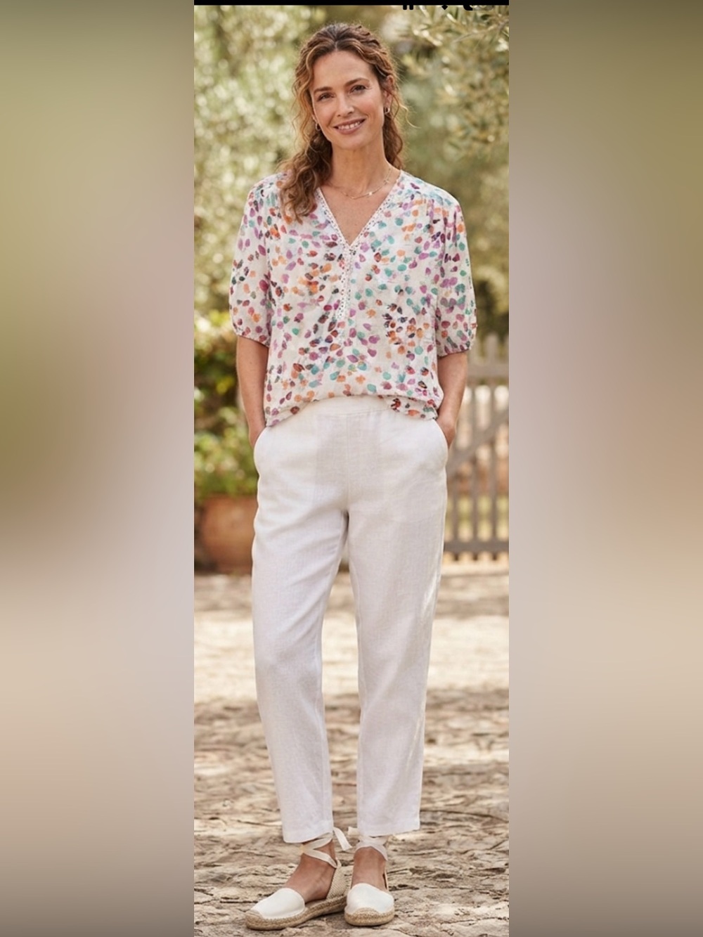Hope & Harlow Petite Bright White Multi Blouse